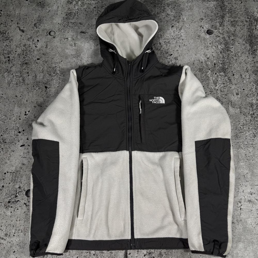 The North Face Jacket Womens Medium White Black Fleece Hooded Full Zip Outdoor